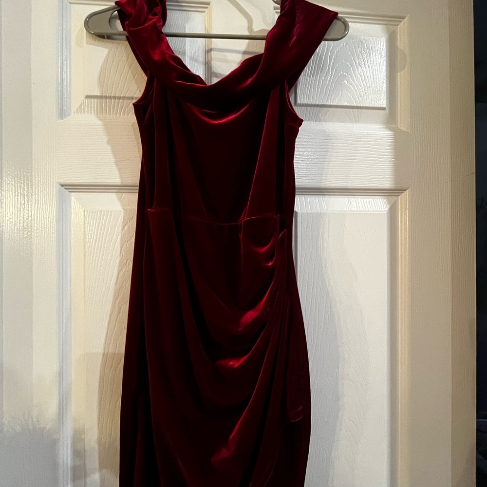 Fashion Nova Burgundy Asymmetrical Dress